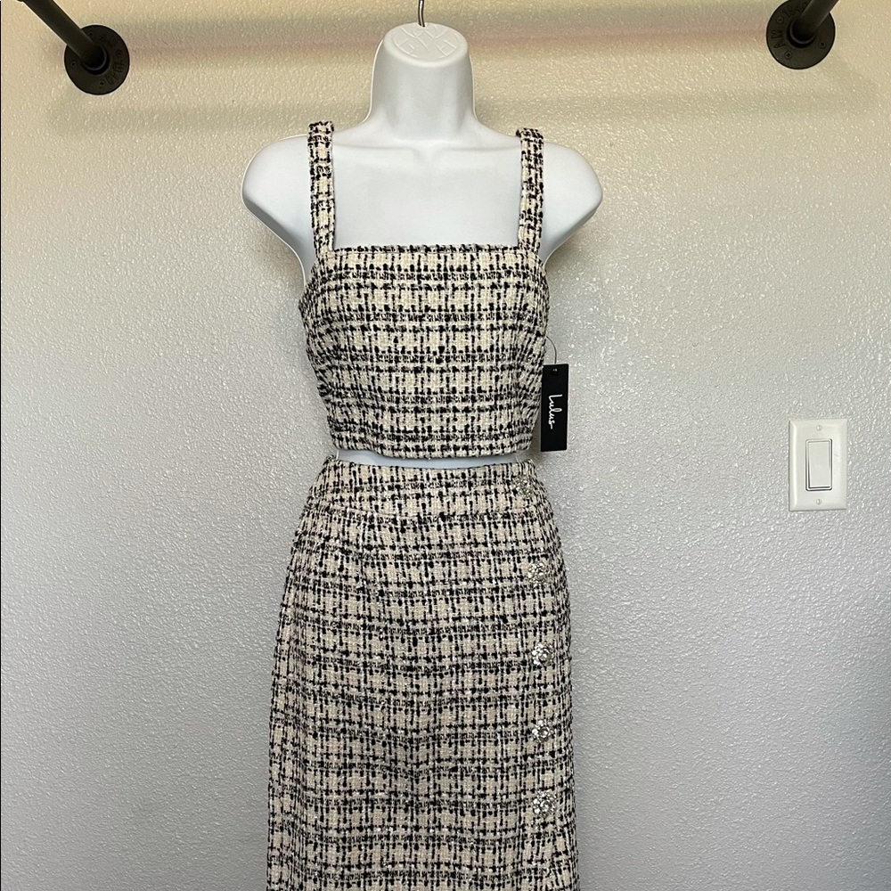 Beverly Hills black and ivory tweed two piece set